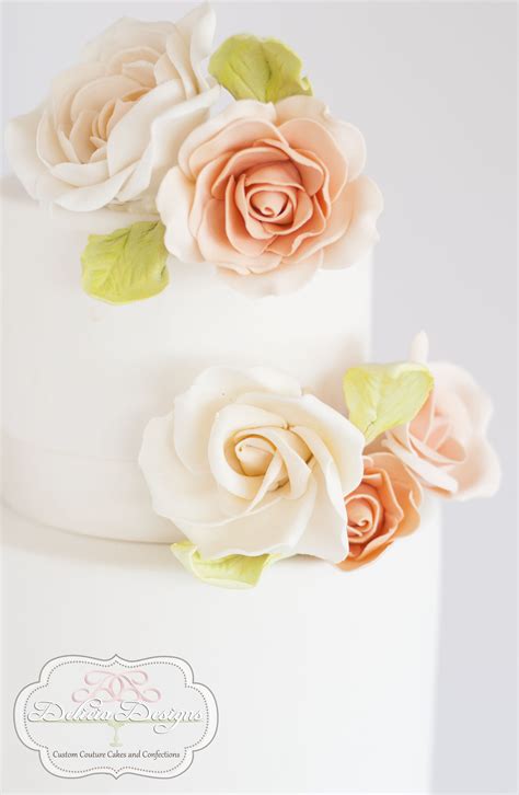 Peach And Cream Roses Wedding Cake