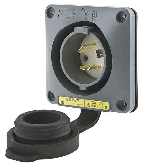 Hubbell Wiring Device Kellems Gray Watertight Flanged Locking Inlet 20
