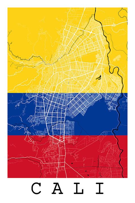 Cali Street Map Cali Colombia Road Map Art On Colombian Flag