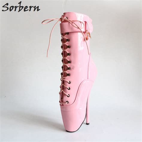 sorbern 18cm babe pink shiny patent sexy fetish pinup cosplay boots calf hi ballet dance show