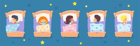 Premium Vector Children Sleeping In Beds Set Little Boys And Girls