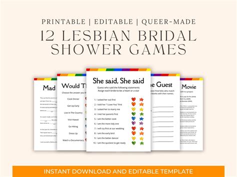 Lesbian Bridal Shower Games Pride Stripe Design Editable Canva Template Two Brides Wedding