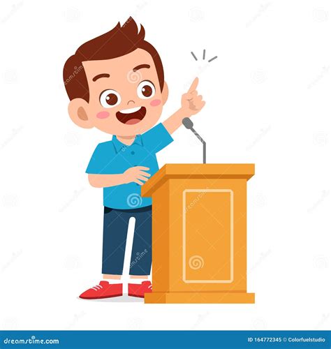 Happy Cute Kid Boy Speech On Podium Stock Vector Illustration Of