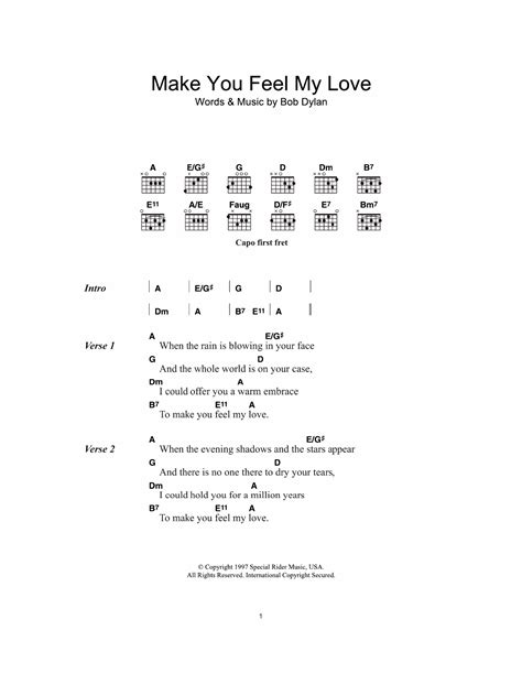 Make You Feel My Love Sheet Music Adele Guitar Chordslyrics