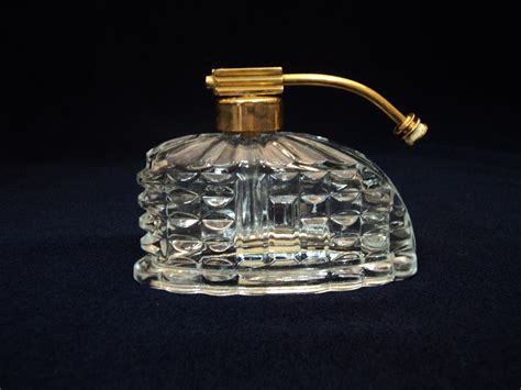 Vintage 1930s Art Deco Clear Pressed Glass Holmspray Perfume Bottle