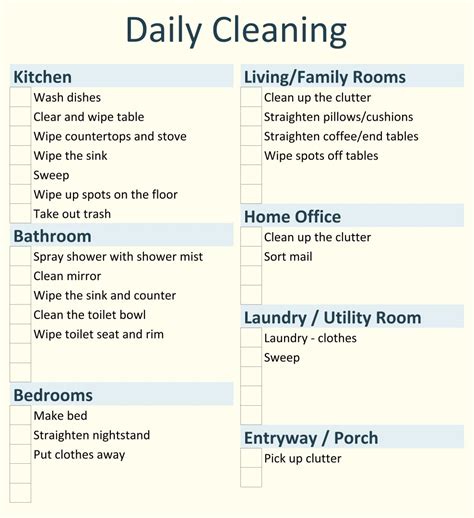 daily cleaning checklist template