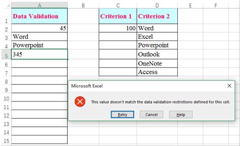 Excel Data Validation Multiple Criteria