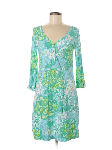 Lilly Pulitzer 100 Cotton Floral Blue Casual Dress Size M 71 Off