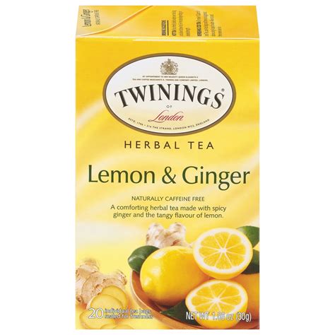 Twinings Lemon And Ginger Herbal Tea Bags Caffeine Free 20 Count Box