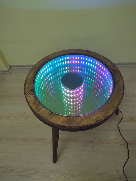 İnfinity Mirror Coffee Table Led Light Table Wooden Coffee Etsy