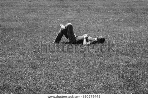 Man Sleeping Grass Black White Stock Photo 690276445 Shutterstock
