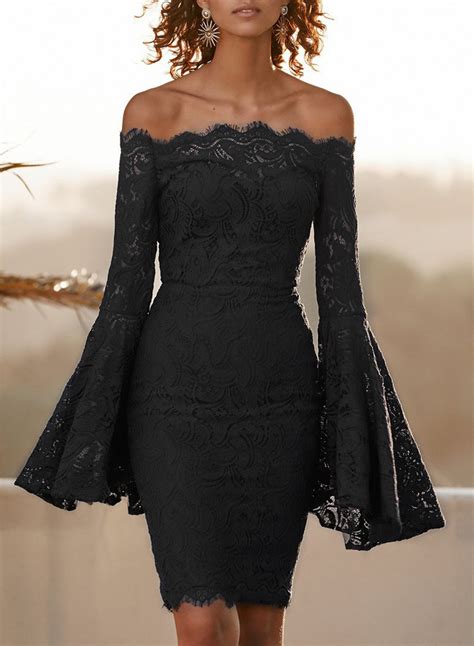 Sexy Off Shoulder Flare Sleeve Elastic Waist Lace Bodycon Cocktail