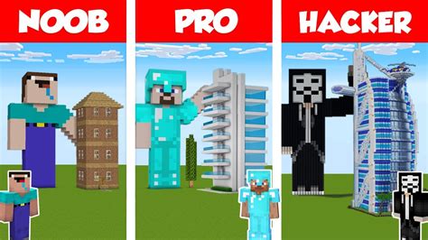 Minecraft Noob Vs Pro Vs Hacker Modern Skyscraper Hotel House Build