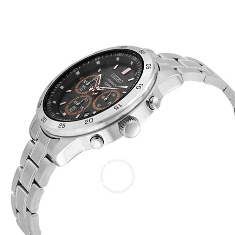 A sleek dark grey stainless steel bracelet watch from italian fashion brand armani. Seiko Chronograph Dark Grey Dial Stainless Steel Men's ...