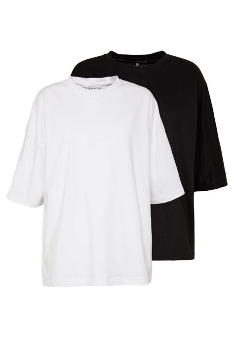 Missguided Drop Shoulder Oversized 2 Pack Basic T Shirt Whiteblack