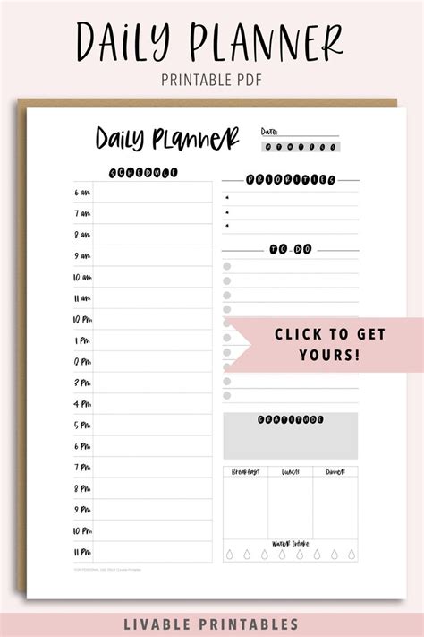 Daily Planner Printable Daily Planner Pdf Etsy Daily Planner