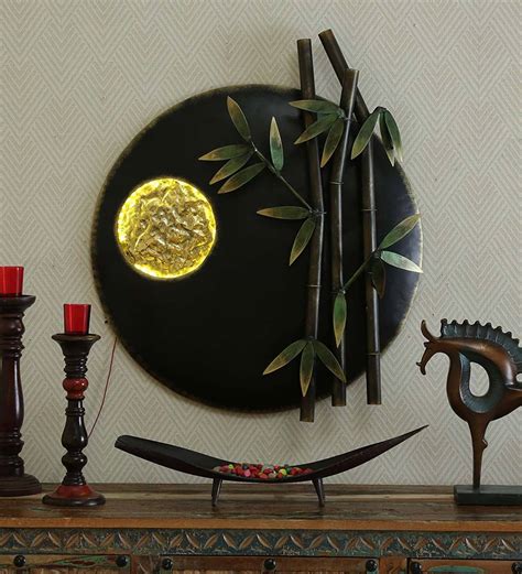 Buy Black Metal Bamboo Leave With Led Wall Art By The Shining Rays