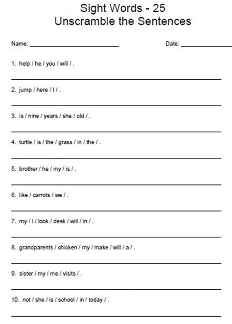 2nd Grade Unscramble Sentences Worksheets
