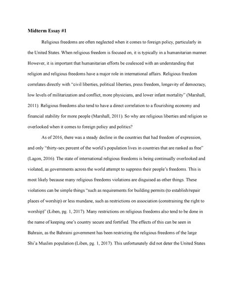 Govt Midterm Essay Midterm Essay Religious Freedoms Are Often Neglected When It Comes