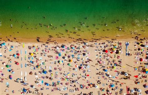 Aerial Summer View Of People Crowd Having Fun On Beach Stock Image