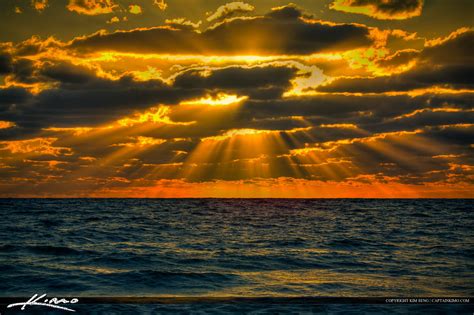Sunrise Over Atlantic Ocean With Sunrays Royal Stock Photo