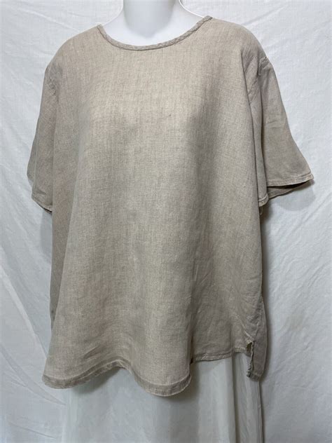 flax by jeanne engelhart shirt large 100 linen short sleeve pullover tunic top ebay