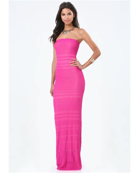 Bebe Sheer Strapless Maxi Dress In Pink Lyst