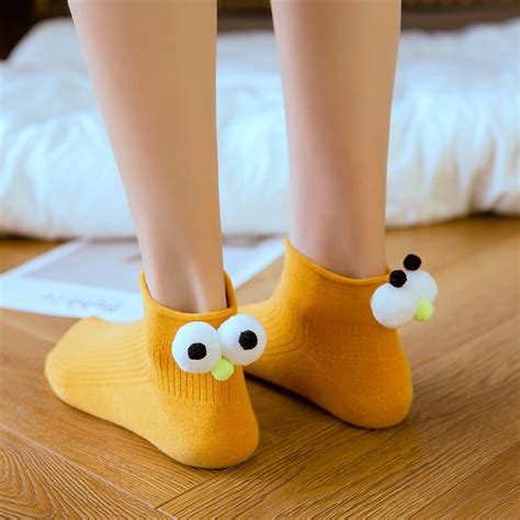 Female Japanese Solid Color Cute Heel Girl Big Eye Cartoon Socks Pure