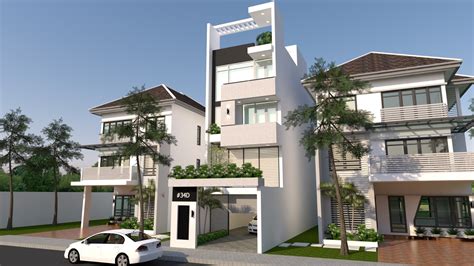 Sketchup 4 Story House Elevation Front Size 5m Samphoas