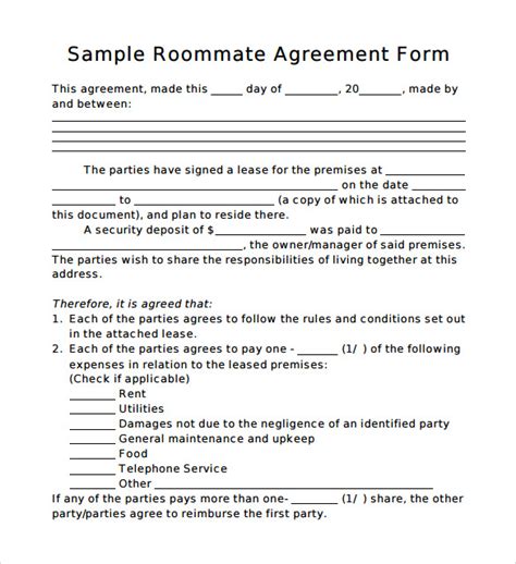 FREE 15 Sample Roommate Agreement Templates In PDF MS Word Google