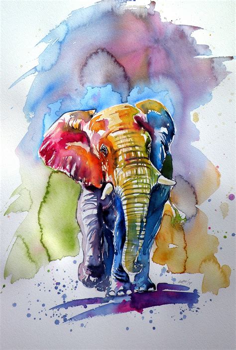 Colorful Elephant Painting Elephant Painting Watercolor Elephant