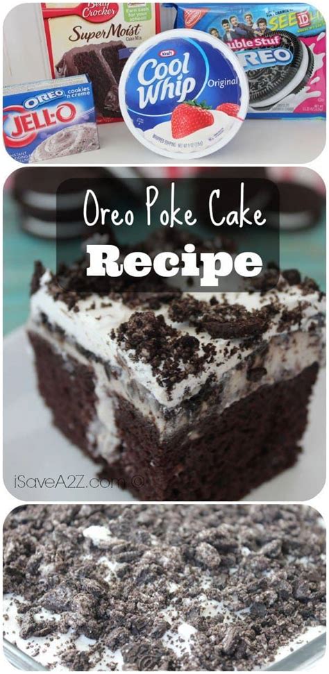 Devil's food cake is made from a box cake mix, cooled, and gets holes poked right in the cake and then topped with instant oreo pudding. Oreo Poke Cake - iSaveA2Z.com