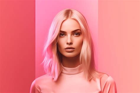 Premium Ai Image Lean Blonde Beauty Mesmerizing Gaze Against Pink