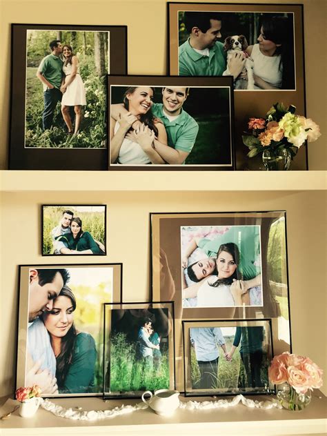 Couples Wedding Shower Decoration I Arranged Engagement Photos On Two Shelves To Highlight The
