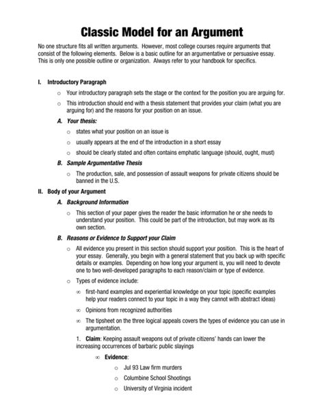 Argumentative Outline Sample Argumentative Essay Outline Guidelines