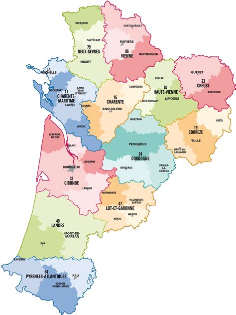 Liste et carte de france avec villes principales, plan routier, avec frontières des pays d'europe. Carte de la Nouvelle-Aquitaine - Nouvelle-Aquitaine cartes ...