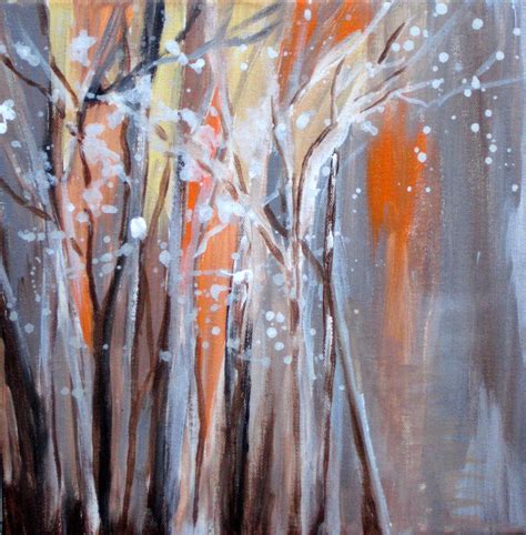 Original Painting Abstract Winter Scene 10x10 Gray