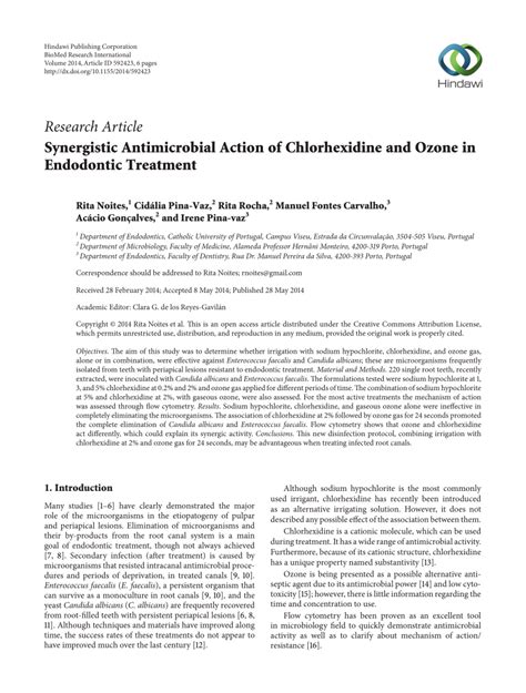 Pdf Synergistic Antimicrobial Action Of Chlorhexidine And Ozone In
