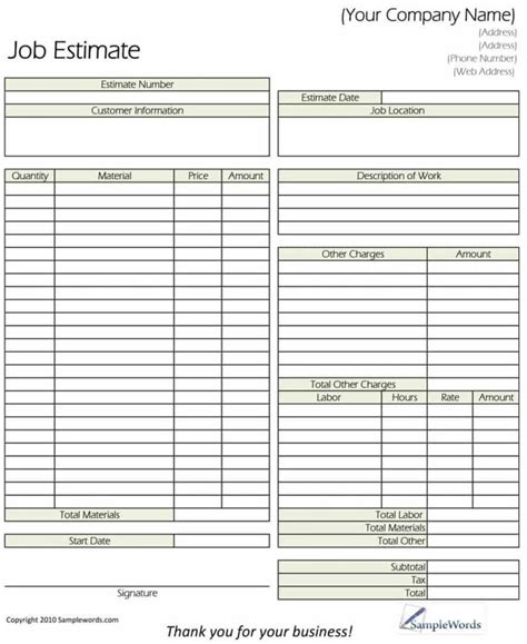 12 Job Estimate Templates Word Excel And Pdf Templates With Regard To