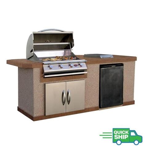 Cal Flame 7 Ft Stucco Grill Island With Tile Top And 4 Burner Gas
