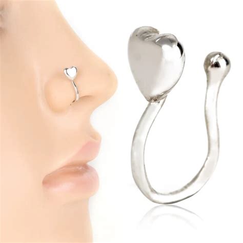 Stainless Steel Heart Shape Nose Hoop Nose Rings Clip On Nose Ring Body Fake Piercing Jewelry