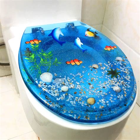 Seashell Toilet Seat Resin O Type Bathroom Blue