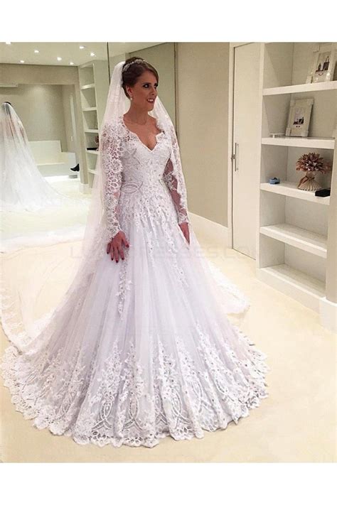 A Line Long Sleeves Lace Wedding Dresses Bridal Gowns Laccio