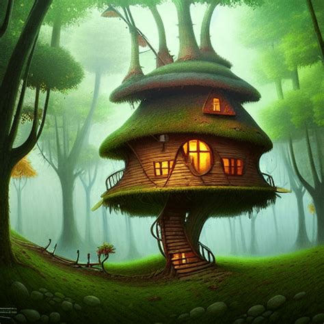 Fantasy Tree House Art By Gediminas Pranckevicius · Creative Fabrica