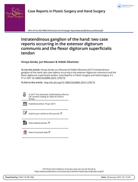 PDF Intratendinous Ganglion Of The Hand Two Case Reports Occurring In The Extensor Digitorum