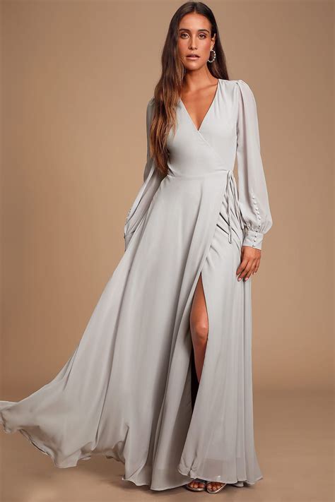 my whole heart light grey long sleeve wrap maxi dress long sleeve bridesmaid dress maxi dress