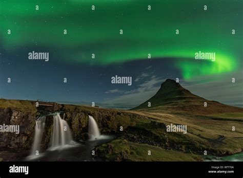 The Northern Light At The Mountain Kirkjufell Iceland Landscape Of