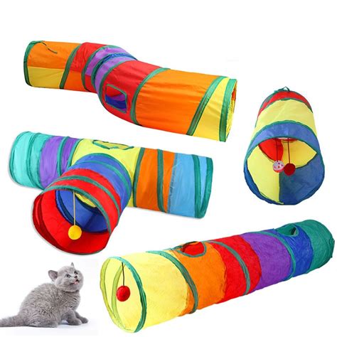 Cat Tunnel Toy Funny Pet 2 3 4 Holes Play Tubes Collapsible Crinkle