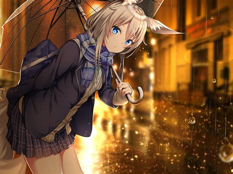 1600x1200 Anime Girl Umbrella Rain 1600x1200 Resolution Hd 4k Wallpapers Images Backgrounds