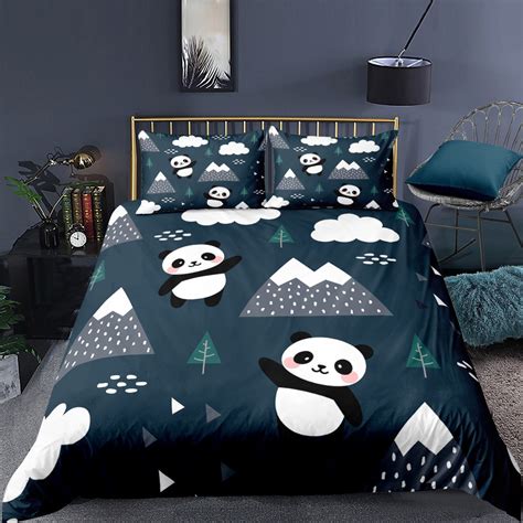 Kids Duvet Cover Cute Panda Bedding Set Cartoon Animal Pattern Etsy